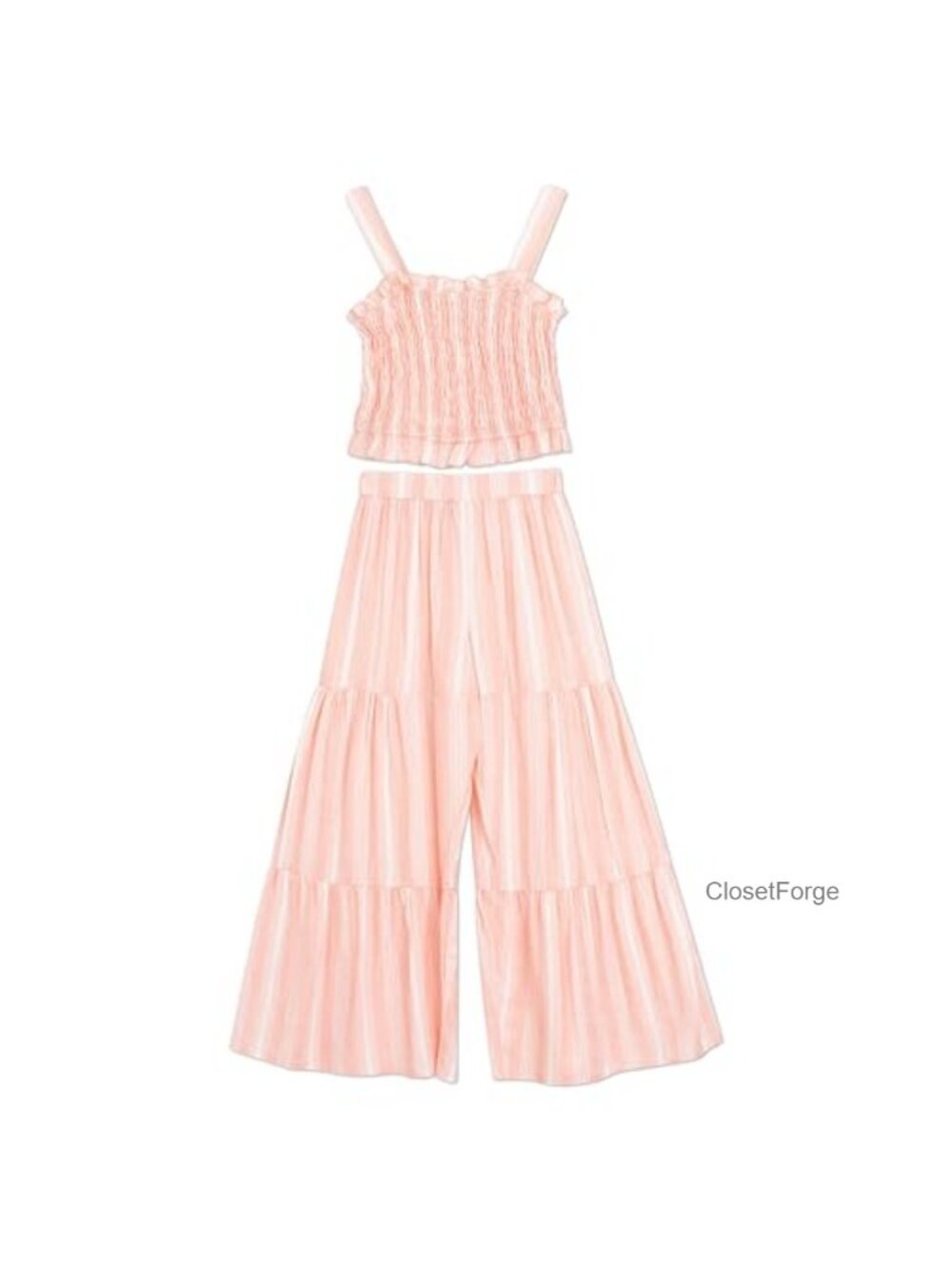 Girls 2-Piece Striped Smocked Tank & Tiered Wide Leg Pants Set